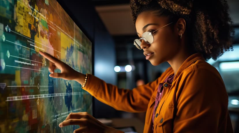 Girl interacting with a digital mind map